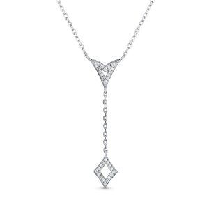 Stamped 925 Sterling silver Drop Dangle Y rhombus Diamond shaped Necklace